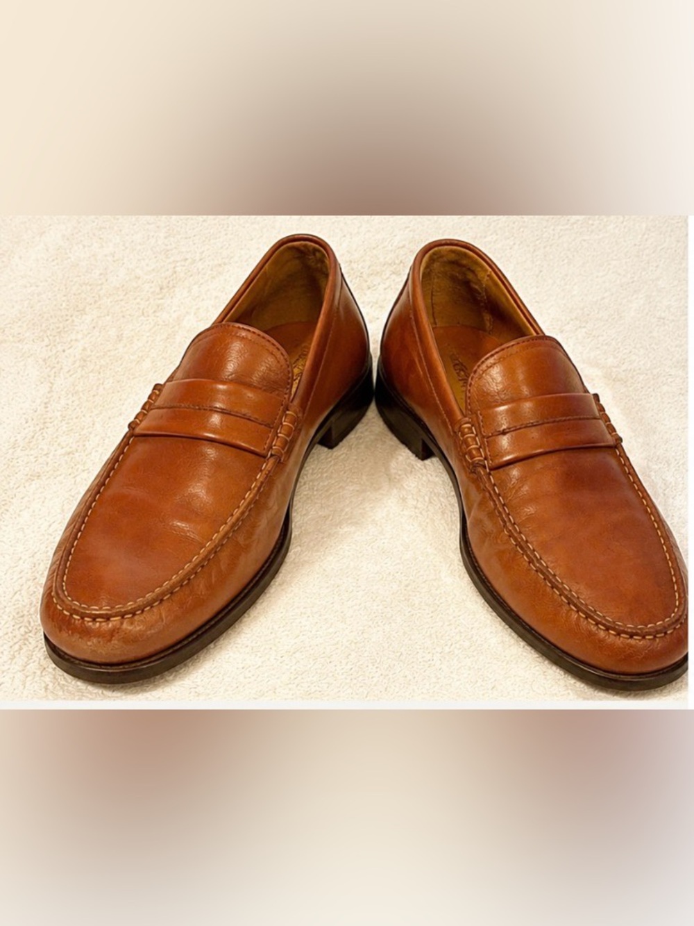 Johnston & Murphy Men’s 8.5 M Cognac Brown Leather Penny Loafers Moc Toe 20-8480